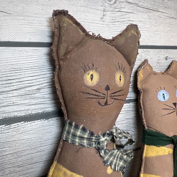 Three Primitive Halloween /Autumn Pumpkin Hand painted Fabric Cat - Picture 2 of 8